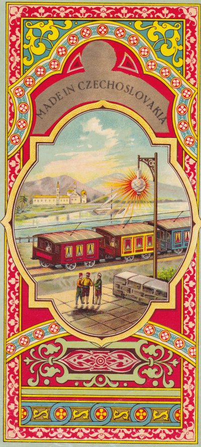 Fez label with train lithography made in Czechoslovakia (24x11cm)