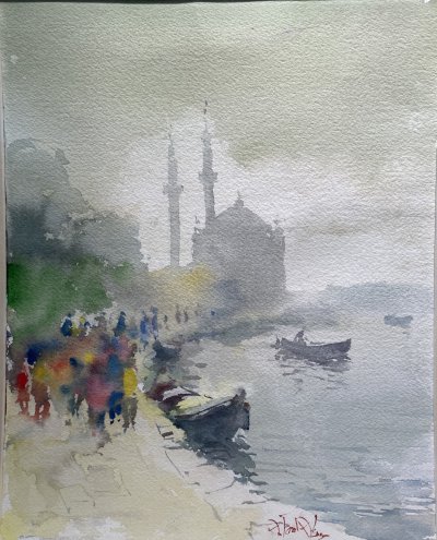 Watercolor painting, Signed by Ahmet Fazıl Aksoy, framed (31*25cm)