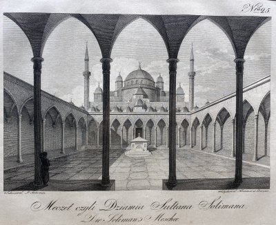 Gravür, Süleymaniye Camii, bakır baskı.19.yüzyıl başı, paspartulu